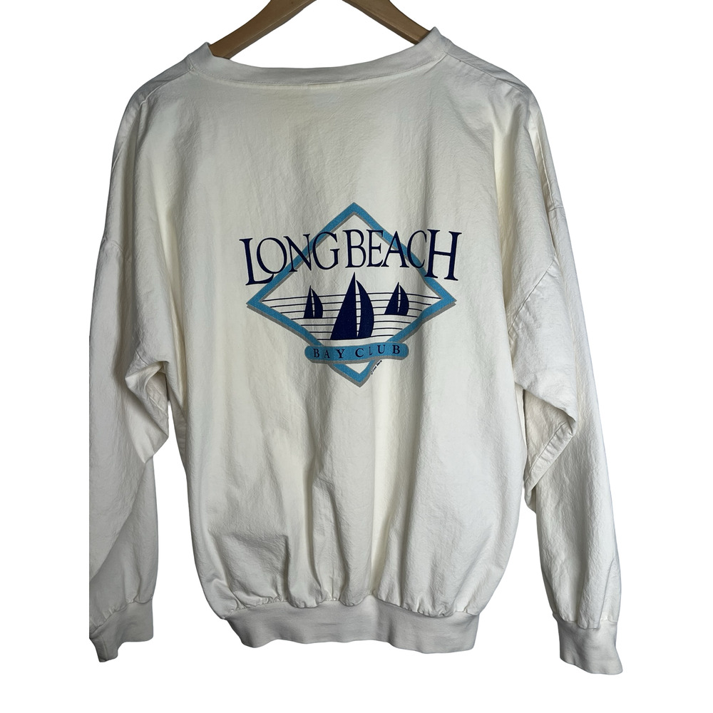 Vintage Crazy Shirts Sweatshirt Mens Large White Long Beach Bay Club Sailboat